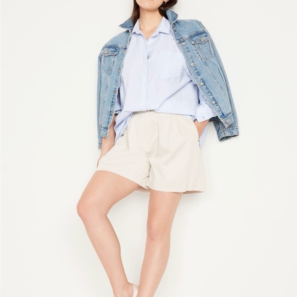 Old Navy Tops - Old Navy Boyfriend Resort Poplin Button Down Shirt Stripe Blue Cotton Women's M